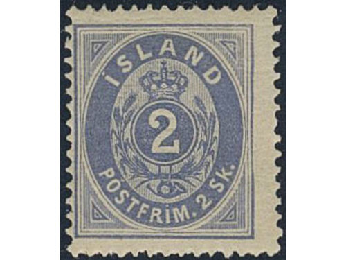 Iceland. Facit 1 ★, A slightly off centered copy. A very light trace of a hinge on the reverse. SEK 9500