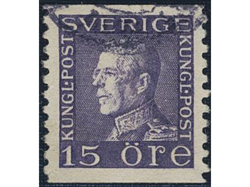 Sweden. Facit 175Acx used, 15 öre dull dark ultramarine-violet vertical perf 9¾ with wmk lines. Unusually well centered. SEK 9000