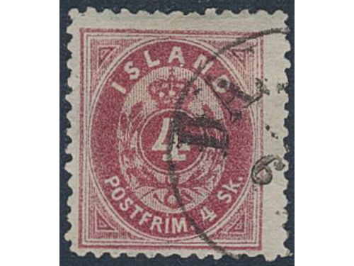 Iceland. Facit 6 used, 1873 Skilding values 4 sk red, perf 12½. Canc. DAL(ASYSLA). Cert. L. Nielsen. 