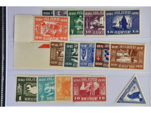 Iceland. Facit 173–88 ★★/★, 1930 The Parliament SET (16). Seven stamps with traces of hinge, the rest MNH.