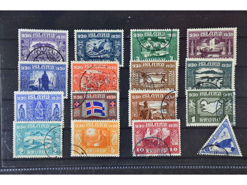 Iceland. Facit 173–88 used, 1930 The Parliament SET (16). Complete set including the air mail stamp. SEK 7500
