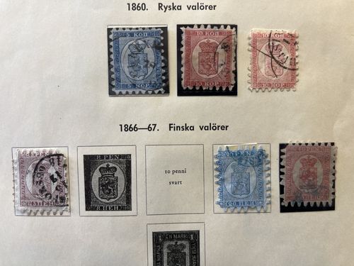 Finland. Old collection ★/⊙ 1860–1966 on leaves. E.g. back of the book material. Mostly good quality.