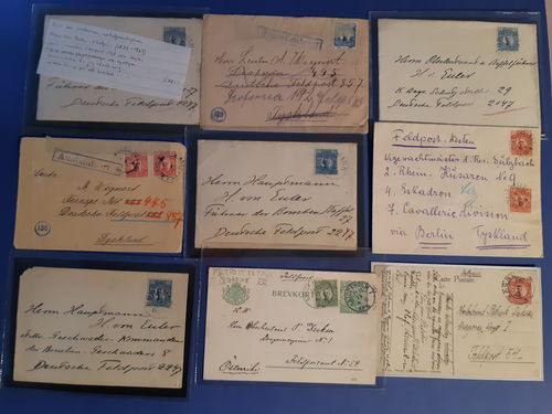 Sweden. Lot covers 1914–1918. Covers and cards sent to field post addresses in Germany. The entire lot is presented at www.philea.se. Ex. Zetterberg. (14)