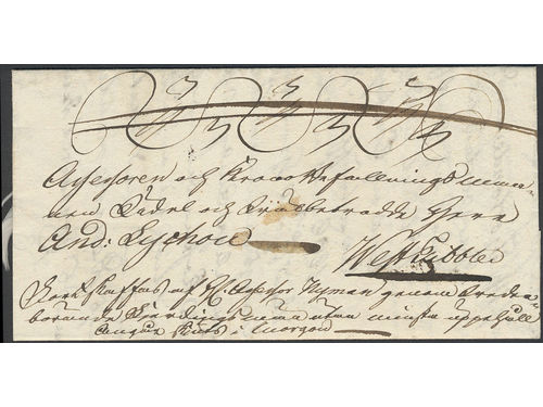Sweden. Feather letter. Beautiful crown post letter ('Transport Route') dated on 13 May 1808, with coil and part of a white feather, sent to Västtibble. Ex. Zetterberg.