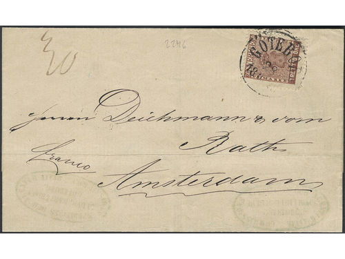Sweden. Facit 11e2 on cover, 30 öre brown, perforation of 1865. Beautiful cover sent from GÖTEBORG 28.10.1870 to the Netherlands. One short corner perf. Certificate HOW 2, 1, 3, 3 (1987).