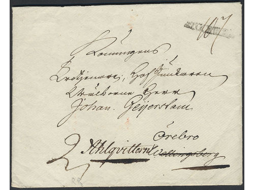 Sweden. A county. STOCKOLM, straight postmark. Type 9 on 2-fold letter dated 