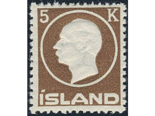 Iceland. Facit 120 ★★, 1912 King Frederik VIII 5 Kr brown. SEK 3000