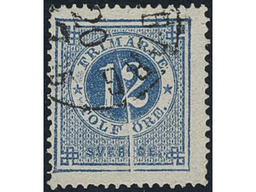 Sweden. Facit 21v6 used, 12 öre blue, paper folded before printing.