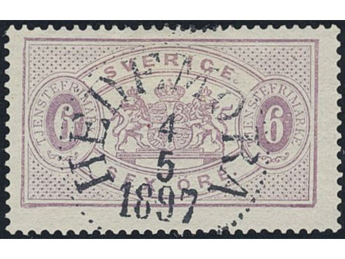 Sweden. Official Facit Tj15c1 used, 6 öre reddish lilac, perf 13. Superb cancel HEDEMORA 4.5.1897.