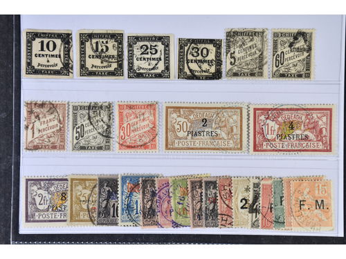 France. Used 1859–1907. Back-of-the-book. All different, e.g. Mi Postage Due 2-3, 5, 8, 14, 20, 24, 27, 32, Dedeeagatsch 5-6. Mostly good quality. Mi € 824 (26)