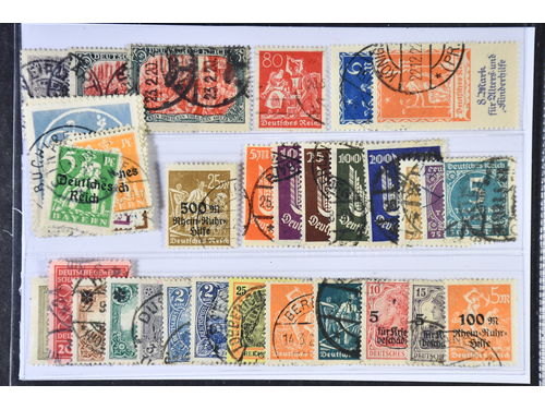 Germany, Reich. Used 1900–23. All different, e.g. Mi 80-81, 97, 119-38, 186(gepruft), 233-34, 259, 263-67, 274(gepruft). Mostly good quality. Mi € 663 (48)
