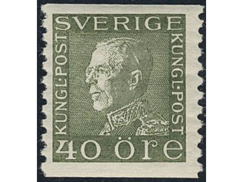 Sweden. Facit 190b ★★, 40 öre olive-green type II vertical perf 9¾ on white paper (A3). Good centering. SEK 1500