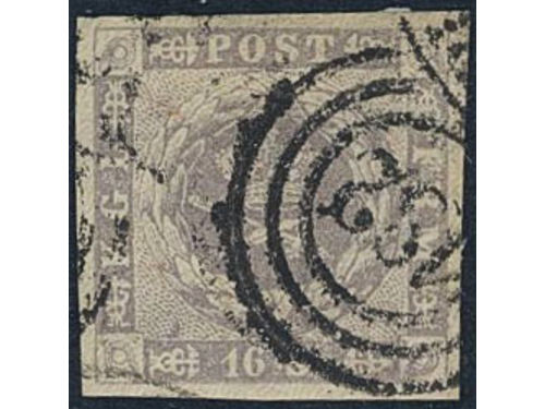 Denmark. Facit 6 used, 1857 Skilling 16S. grey-violet. Number cancellation 182. SEK 1800