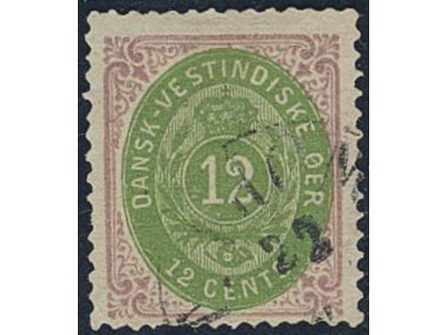 Danish West Indies. Facit 11 used, 1873 12 cent green/rose. SEK 1800