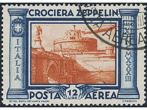 Italy. Michel 442 used, 1933 Graf Zeppelin 12 L blue/dull orange. EUR 250