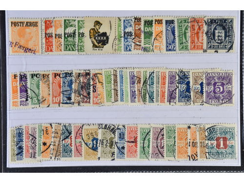 Denmark. Used 1914–1942. Back-of-the-book. All different, e.g. L 1–21, 23–25, TI 1–20, PF 3, PF23–25, PF27 II. Mostly good quality. F SEK 6895 (58)