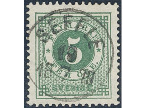 Sweden. Facit 30c used, 5 öre green, rich smooth print. EXCELLENT cancellation SEFFLE 19.7.1879.