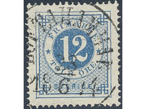 Sweden. Facit 21m used, 12 öre blue. EXCELLENT cancellation LOFTAHAMMAR 28.6.1874.
