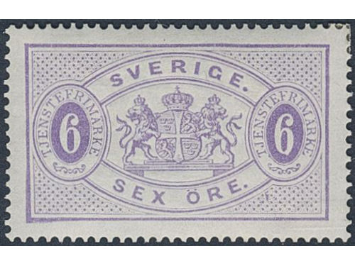 Sweden. Official Facit Tj4a ★, 6 öre reddish violet, perf 14. Very fresh with excellent centering (minimal thin).