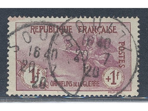 France. Michel 134 used, 1917 War orphans 1 +1 Fr carmine/rose. EUR 350