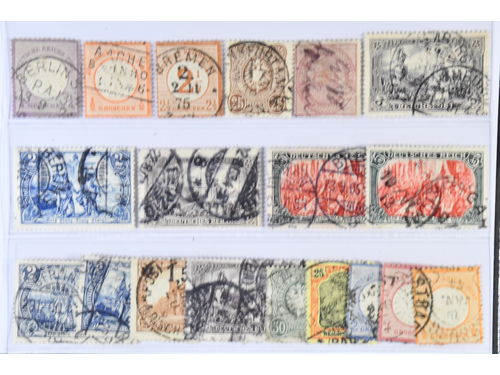 Germany, Reich. Used 1872–1920. All different, e.g. Mi 1, 3, 29, 35, 37(ink-canc), 65, 79-81, 97. Mostly good quality. Mi € 694 (19)