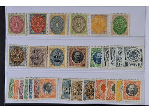 Danish West Indies. ★ 1873–1916. All different, e.g. F 5-9, 11, 26, 28-29, 44, 46, 49-56, L 1-4. Mostly good quality. F SEK 5425 (29)