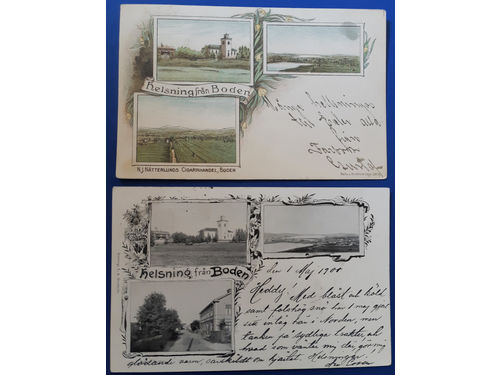 Sweden. Picture postcards, lot GRUSS AUS. BD-COUNTY. Boden. Two different used cards. Mostly good quality. (2)