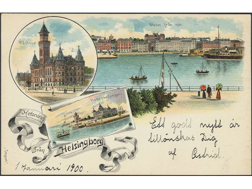 Sweden. Facit 52 on picture postcard, Gruss Aus. Helsingborg,