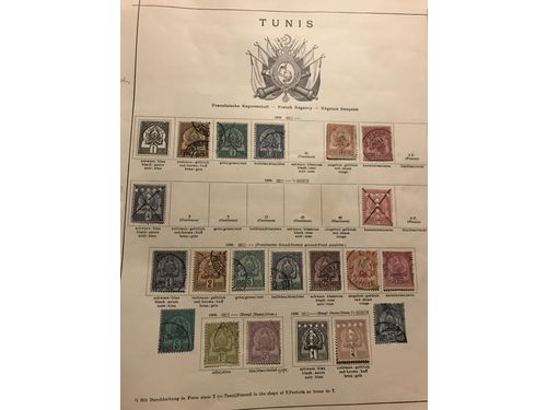 Tunisia. Mostly used. Old collection 1888-1920 on leaves incl. some better stamps and Back-of the book etc. (80)