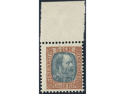 Iceland. Facit 75 ★★, 1904 Christian IX 5 Kr grey/red-brown. With upper margin. SEK 3300