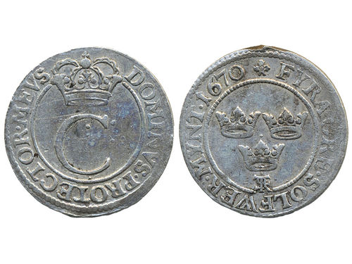Coins, Sweden. Karl XI, SM 199a, 4 öre 1670. 3.40 g. Stockholm. SMB 317. 1.
