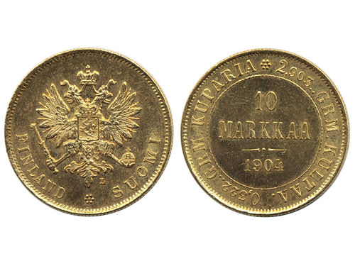 Coins, Finland. Nicholas II, KM 8.2, 10 markkaa 1904. Scarce date. 01.