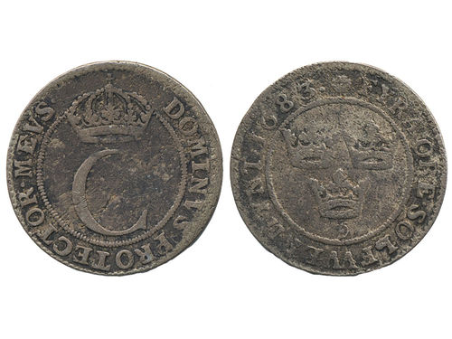 Coins, Sweden. Karl XI, SM 212, 4 öre 1683. 3.48 g. Stockholm. Scarce date. Lightly corroded. R. SMB 342. 1+.