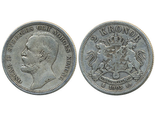 Coins, Sweden. Oskar II, MIS III.9, 2 kronor 1903. With portrait of 1898. 1.