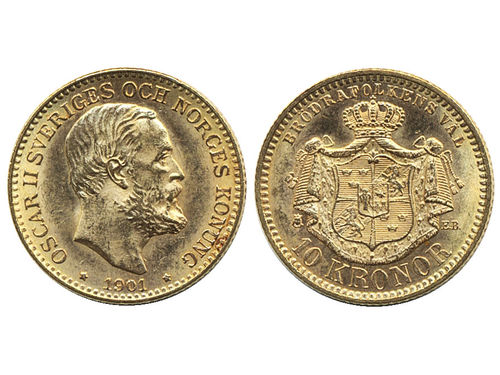 Coins, Sweden. Oskar II, MIS IIIc, 10 kronor 1901. 01.