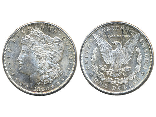 Coins, U.S.A. KM 110, 1 dollar 1880 S. UNC.