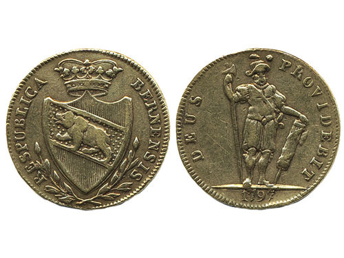 Coins, Switzerland, Bern. KM 162, ½ duplone 1797. 3.60 g. VF.