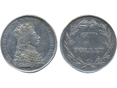 Coins, Sweden. Gustav IV Adolf, SM 45, 1/3 riksdaler (largesse money) 1800. 9.74 g. Stockholm. Scratches in right obverse field. SMB 51. 1+/01.