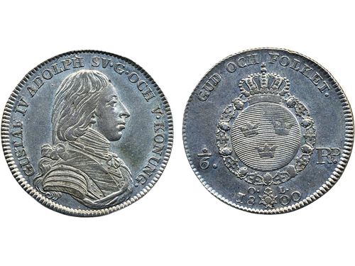 Coins, Sweden. Gustav IV Adolf, SM 35, 1/6 riksdaler 1800. 6.18 g. Stockholm. Better date. SMB 38. 01.