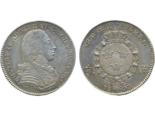 Coins, Sweden. Gustav IV Adolf, SM 38, 1/6 riksdaler 1803. 6.19 g. Stockholm. SMB 41. 1+/01.