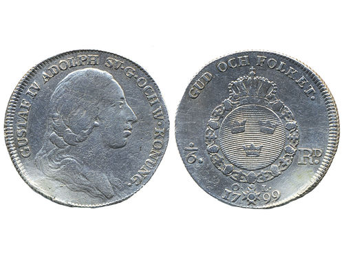 Coins, Sweden. Gustav IV Adolf, SM 34, 1/6 riksdaler 1799. 6.04 g. Stockholm. SMB 37. 1.