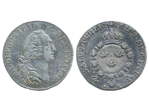 Coins, Sweden. Adolf Fredrik, SM 78, 1/8 riksdaler 1768. 3.60 g. Stockholm. SMB 53. 1.
