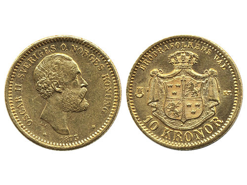 Coins, Sweden. Oskar II, MIS I.1, 10 kronor 1873. Scratches, edge nicks. 1+.