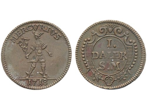 Coins, Sweden. Karl XII, SM 222, 1 daler SM 1718. 5.00 g. Stockholm. Well struck example without significant wear. Minor rust spot on reverse. SMB 273. 01.