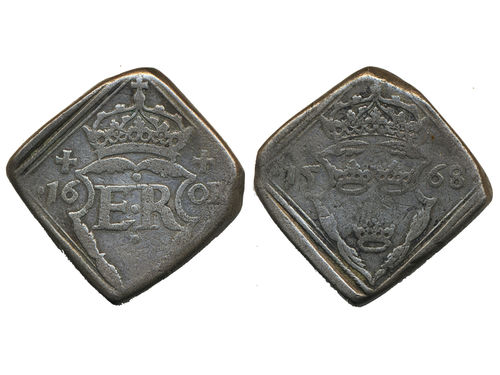 Coins, Sweden. Erik XIV, SM 49, 16 öre (klippe) 1568. 22.29 g. Stockholm. Better year! SMB 72. 1/1+)(1.