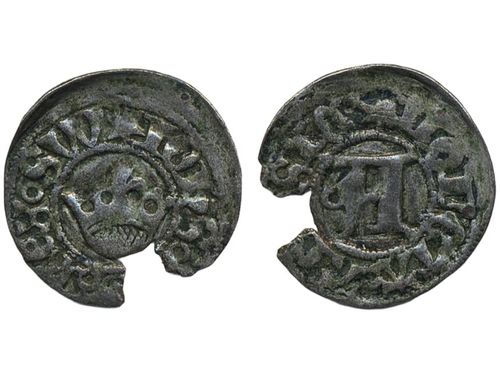 Coins, Sweden. Hans av Oldenburg, LL 9c, ½ örtug ND. 0.83 g. Västerås. Large edge loss. RR. SMB 442. 1/1+.