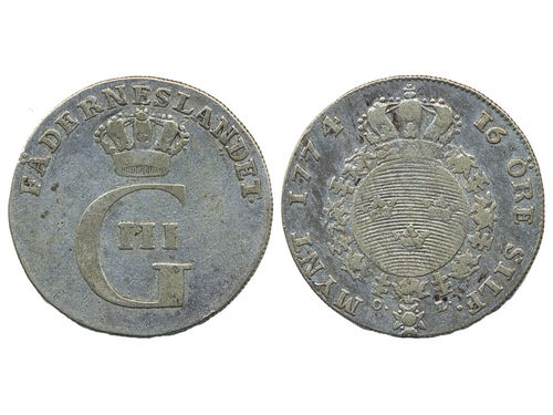 Coins, Sweden. Gustav III, SM 75, 1/6 riksdaler 1774. 6.14 g. Stockholm. 1.