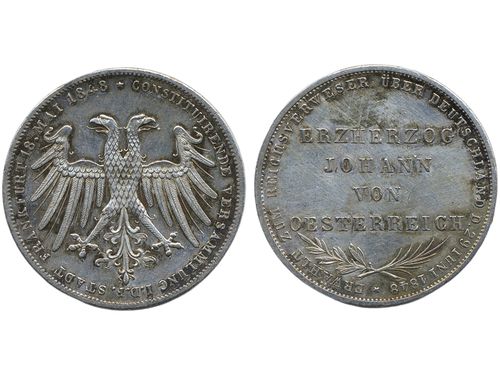 Coins, Germany, Frankfurt am Main. KM 338, 2 gulden 1848. VF.