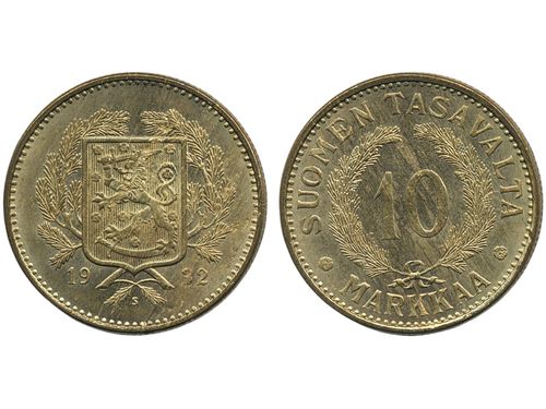 Coins, Finland. Republic, KM 32A, 10 markkaa 1932. 01/0.
