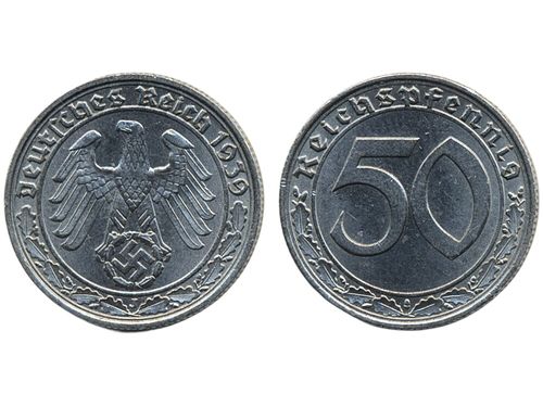 Coins, Germany, Reich. KM 95, 50 Reichpfennig 1939J. XF.